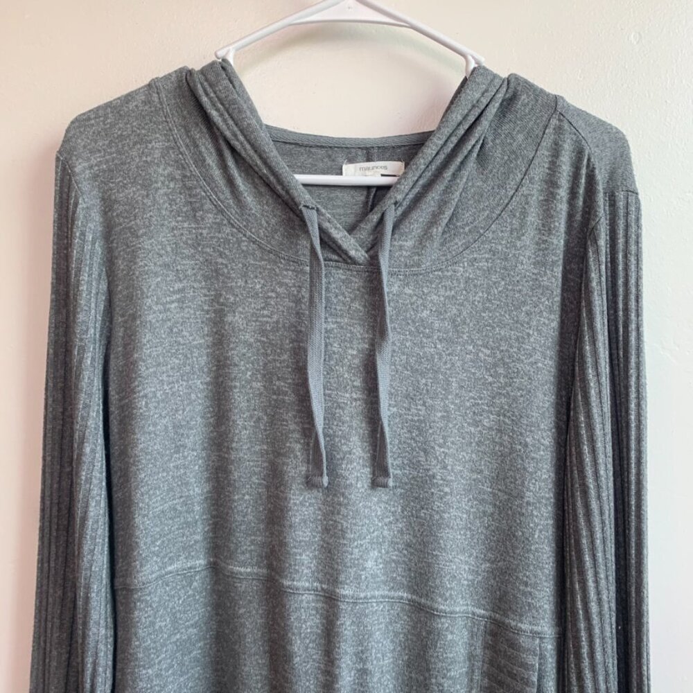 Maurices Gray Brushed Tulip Hem Long Sleeve Hoodie - Picture 6 of 7